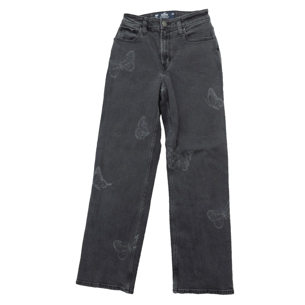 Hollister Jeans Womens 00 Extra Small Black Ultra High-Rise Dad Butterfly Print